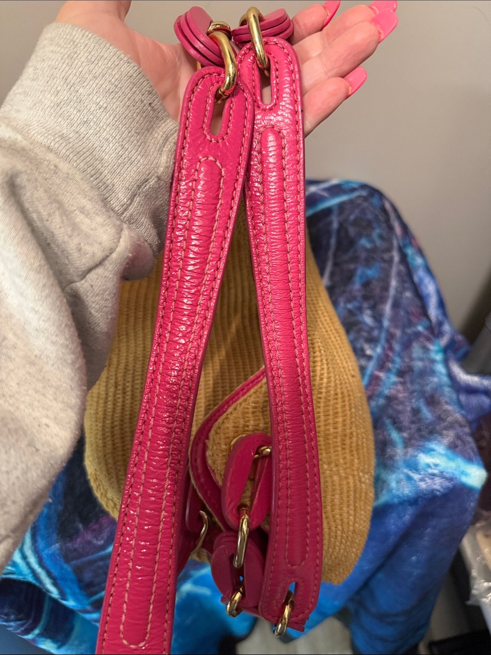 Michael Kors Straw Shoulder Tote with Pink Trim and Gold Hardware - Picture 14 of 15
